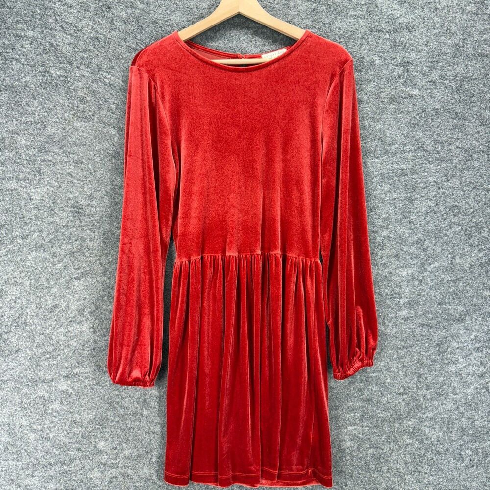 Copper Key Dress Women M Medium Red Shift Midi Long Sleeve Velvet Hook & Eye